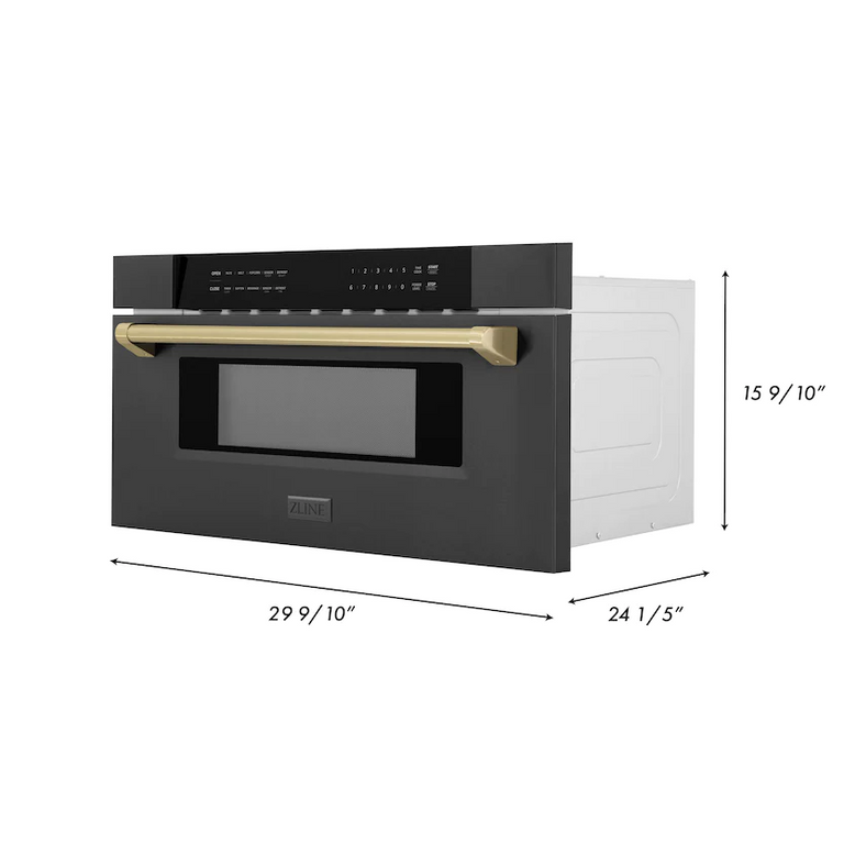 ZLINE Autograph 30 In. 1.2 cu. ft. Built-In Microwave Drawer In Black Stainless Steel with Champagne Bronze Accents, MWDZ-30-BS-CB