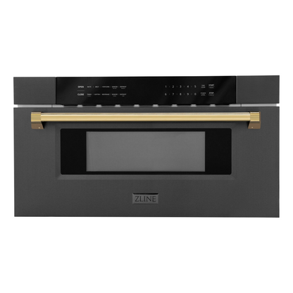 ZLINE Autograph 30 In. 1.2 cu. ft. Built-In Microwave Drawer In Black Stainless Steel with Gold Accents, MWDZ-30-BS-G