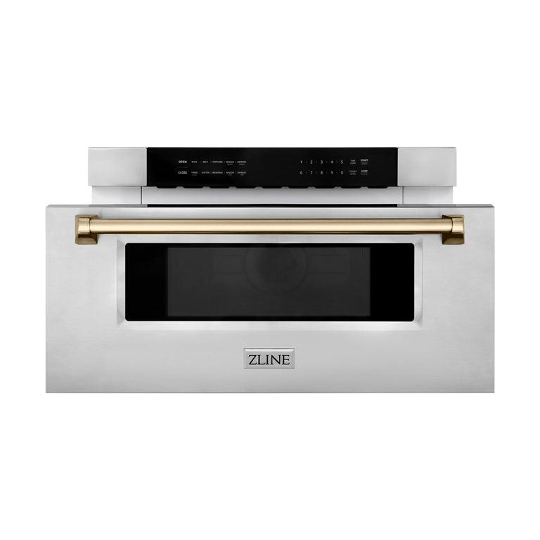 ZLINE Autograph 30 In. 1.2 cu. ft. Built-In Microwave Drawer In Stainless Steel With Champagne Bronze Accents, MWDZ-30-CB