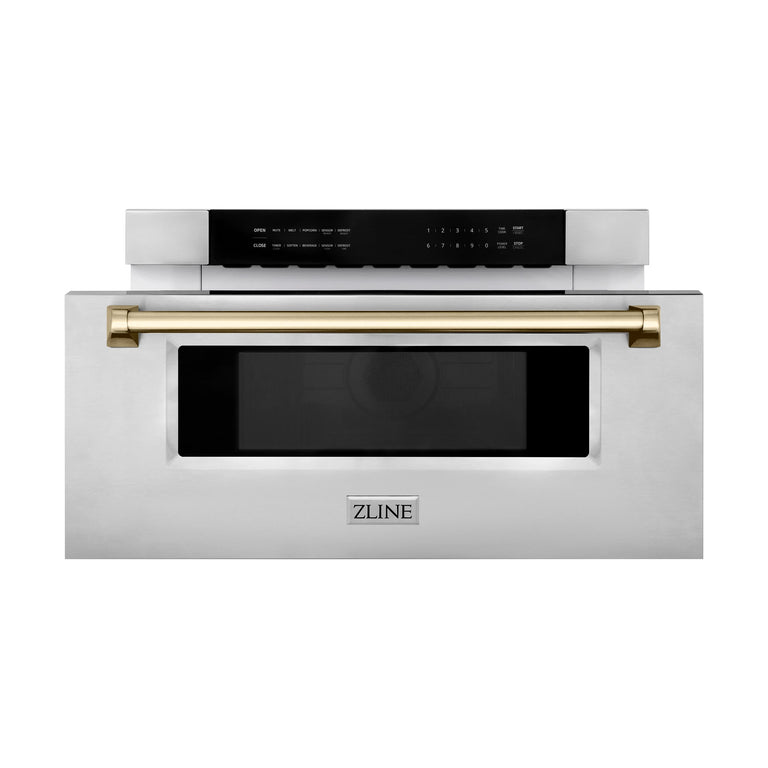 ZLINE Autograph 30 In. 1.2 cu. ft. Built-In Microwave Drawer In Stainless Steel With Gold Accents, MWDZ-30-G