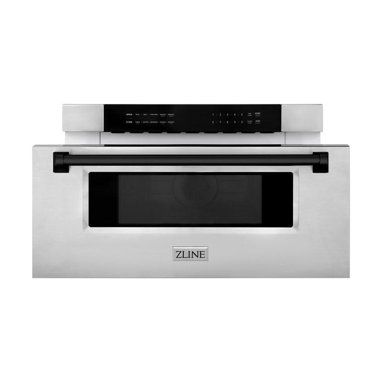 ZLINE Autograph 30 In. 1.2 cu. ft. Built-In Microwave Drawer In Stainless Steel with Matte Black Accents, MWDZ-30-MB