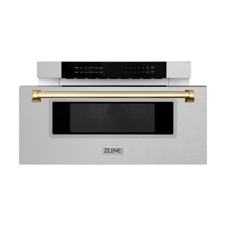 ZLINE Autograph 30 In. 1.2 cu. ft. Built-In Microwave Drawer In Fingerprint Resistant Stainless Steel With Gold Accents, MWDZ-30-SS-G