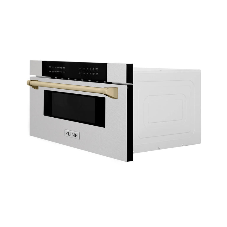ZLINE Autograph 30 In. 1.2 cu. ft. Built-In Microwave Drawer In Fingerprint Resistant Stainless Steel With Gold Accents, MWDZ-30-SS-G