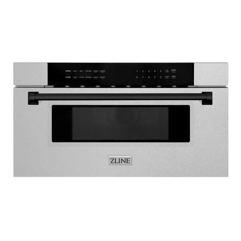 ZLINE Autograph 30 In. 1.2 cu. ft. Built-In Microwave Drawer In Fingerprint Resistant Stainless Steel with Matte Black Accents, MWDZ-30-SS-MB