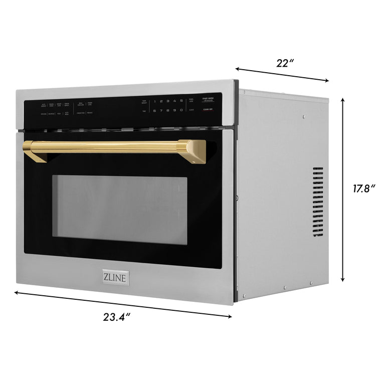 ZLINE Autograph 24" Built-in Convection Microwave Oven in Stainless Steel and Gold Accents, MWOZ-24-G