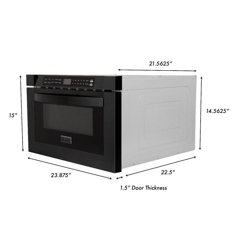 ZLINE 36 in. Kitchen Appliance Package with Black Stainless Steel Gas Range, Range Hood, Microwave Drawer and Dishwasher, 4KP-RGBRH36-MWDW
