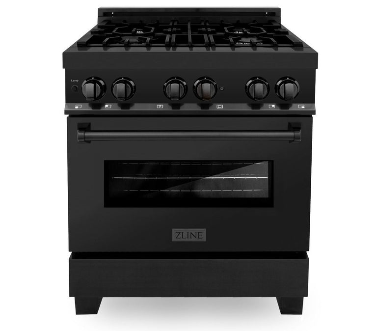 ZLINE Appliance Package - 30 in. Dual Fuel Range, Range Hood, and Microwave Oven in Black Stainless Steel, 3KP-RABRH30-MO