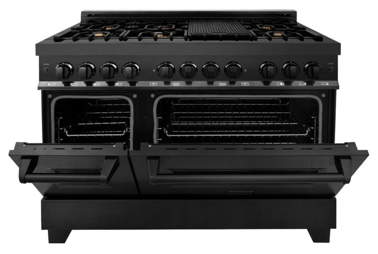 ZLINE 48 in. Professional Gas Burner, Electric Oven Range in Black Stainless with Brass Burners, RAB-BR-48