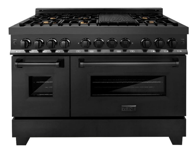 ZLINE 48 in. Professional Gas Burner/Electric Oven in Black Stainless with Brass Burners, RAB-BR-48
