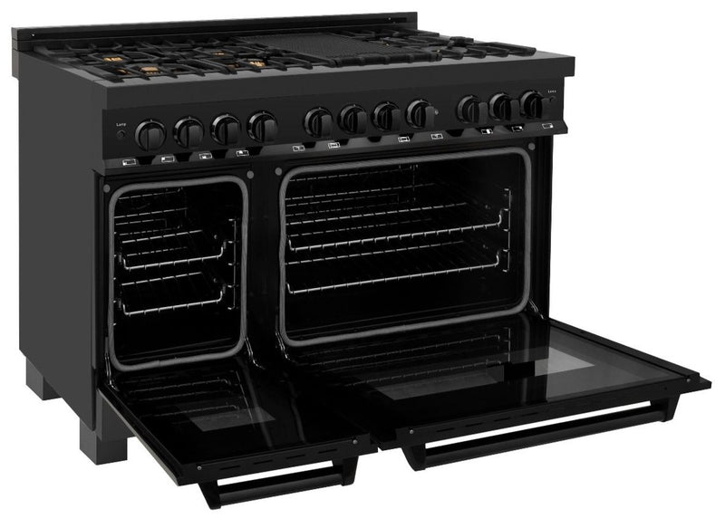 ZLINE 48 in. Professional Gas Burner, Electric Oven Range in Black Sta