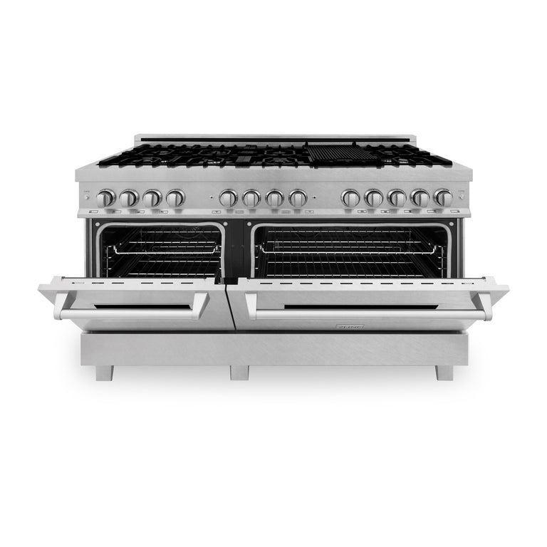 ZLINE 60 in. Professional Gas Burner and 7.6 cu. ft. Electric Oven in DuraSnow® Stainless, RAS-SN-60