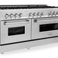 ZLINE 60 in. Professional Gas Burner with Brass Burners, 7.6 cu. ft. Electric Oven in Stainless Steel, RA-BR-60