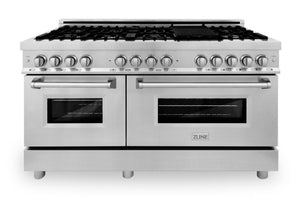 ZLINE 60 in. Professional Gas Burner and 7.4 cu. ft. Electric Oven in Stainless Steel, RA60