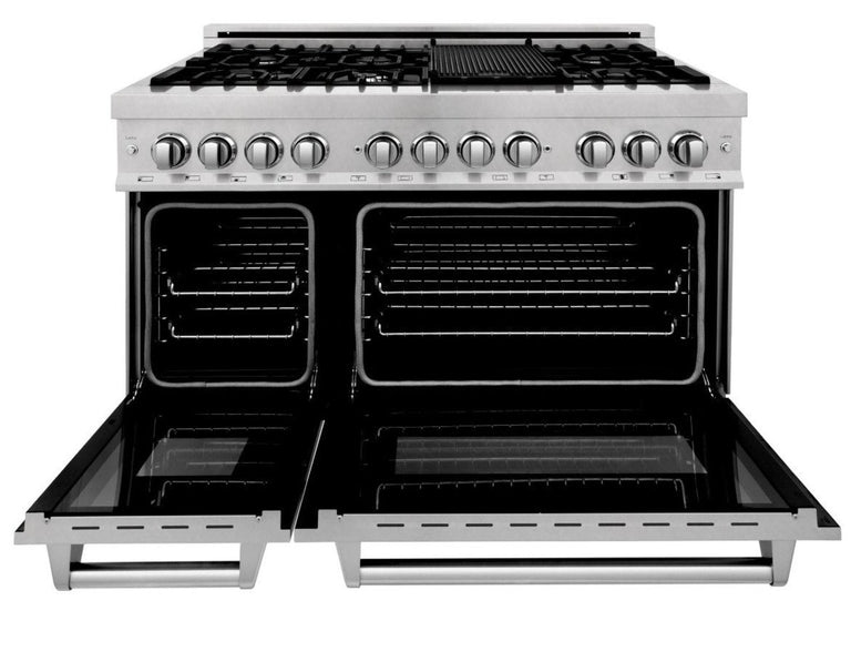 ZLINE 48 in. Kitchen Appliance Package with DuraSnow® Stainless Dual Fuel Range, Ducted Vent Range Hood and Dishwasher, 3KP-RASRH48-DW