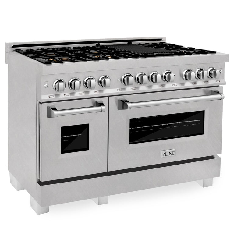 ZLINE 48 in. Professional Gas Burner/Electric Oven in DuraSnow® Stainless Steel with Brass Burners, RAS-SN-BR-48