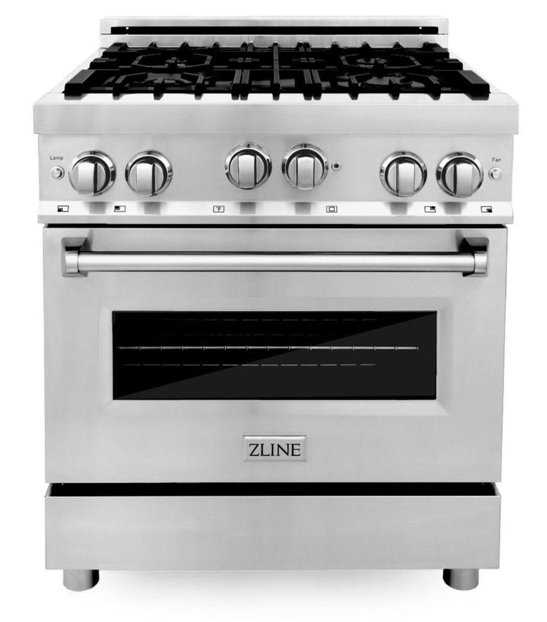 ZLINE Appliance Package - 30 in. Gas Range, Over-the-Range Microwave, Refrigerator, 3KPR-RGOTRH30