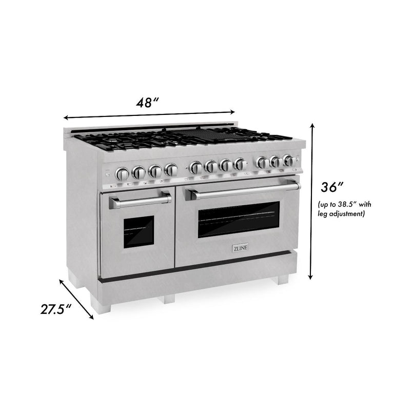 ZLINE 48 in. Kitchen Appliance Package with DuraSnow® Stainless Dual Fuel Range, Ducted Vent Range Hood and Tall Tub Dishwasher, 3KP-RASRH48-DWV