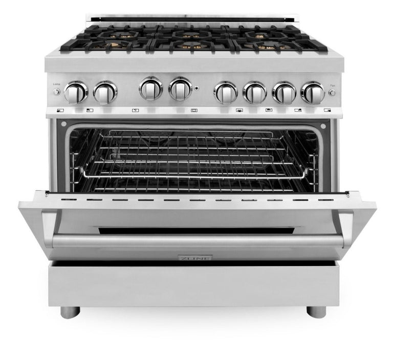 ZLINE 36 in. Professional Gas Burner/Gas Oven Gas in Stainless Steel with Brass Burners, RG-BR-36