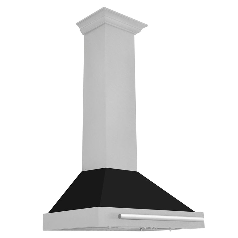 ZLINE 30 Inch DuraSnow® Stainless Steel Range Hood with Black Matte Shell and Stainless Steel Handle, KB4SNX-BLM-30