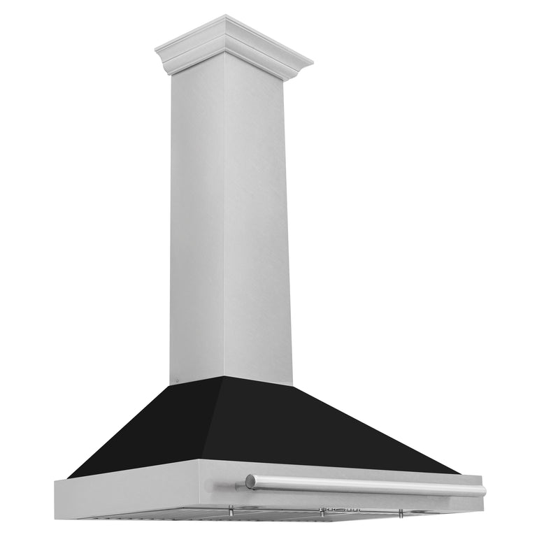 ZLINE 36 Inch DuraSnow® Stainless Steel Range Hood with Black Matte Shell and Stainless Steel Handle, KB4SNX-BLM-36