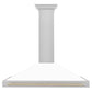 ZLINE 48 Inch Autograph Edition DuraSnow® Stainless Steel Range Hood with a White Matte Shell and Gold Handle, KB4SNZ-WM48-G