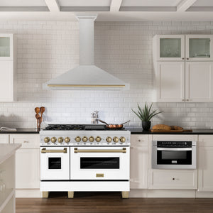 ZLINE 48 Inch Autograph Edition DuraSnow® Stainless Steel Range Hood with Champagne Bronze Handle, KB4SNZ-48-CB