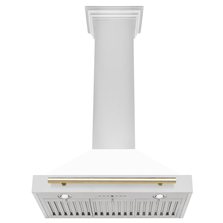 ZLINE 30 Inch Autograph Edition Stainless Steel Range Hood with White Matte Shell and Gold Handle, KB4STZ-WM30-G