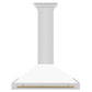 ZLINE 36 Inch Autograph Edition Stainless Steel Range Hood with White Matte Shell and Champagne Bronze Handle, KB4STZ-WM36-CB