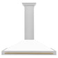 ZLINE 48 Inch Autograph Edition DuraSnow® Stainless Steel Range Hood with White Matte Shell and Champagne Bronze Handle, KB4SNZ-WM48-CB
