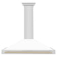 ZLINE 48 Inch Autograph Edition Stainless Steel Range Hood with White Matte Shell and Gold Handle, KB4STZ-WM48-G
