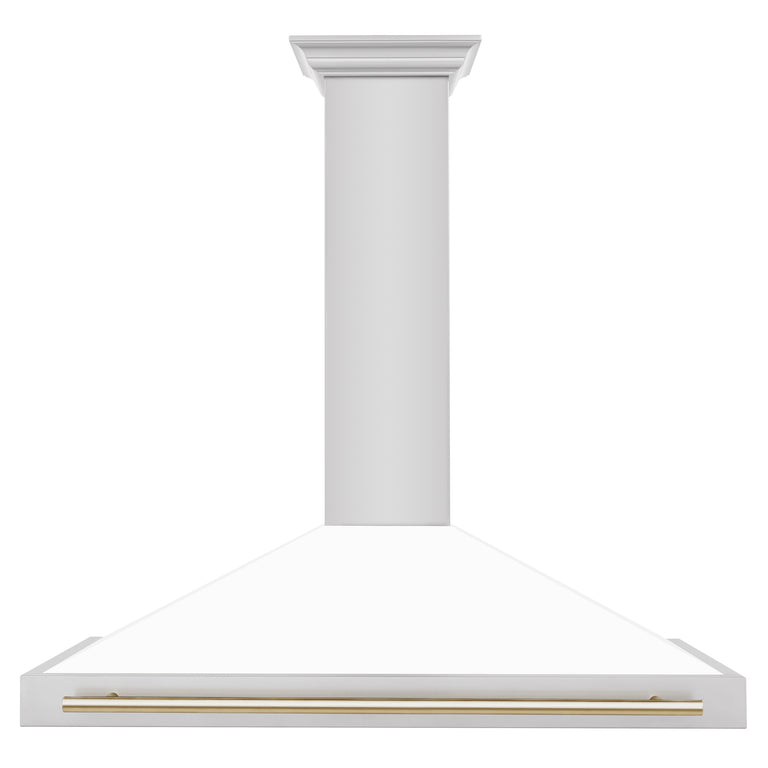 ZLINE 48 Inch Autograph Edition Stainless Steel Range Hood with White Matte Shell and Gold Handle, KB4STZ-WM48-G