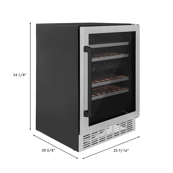 ZLINE 24" Autograph Dual Zone 44-Bottle Wine Cooler in Stainless Steel with Matte Black Accents, RWVZ-UD-24-MB