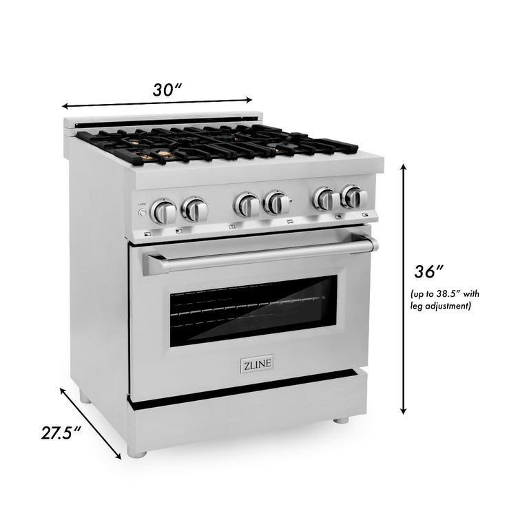ZLINE 30 in. Professional Gas Burner/Electric Oven Stainless Steel Range with Brass Burners, RA-BR-30
