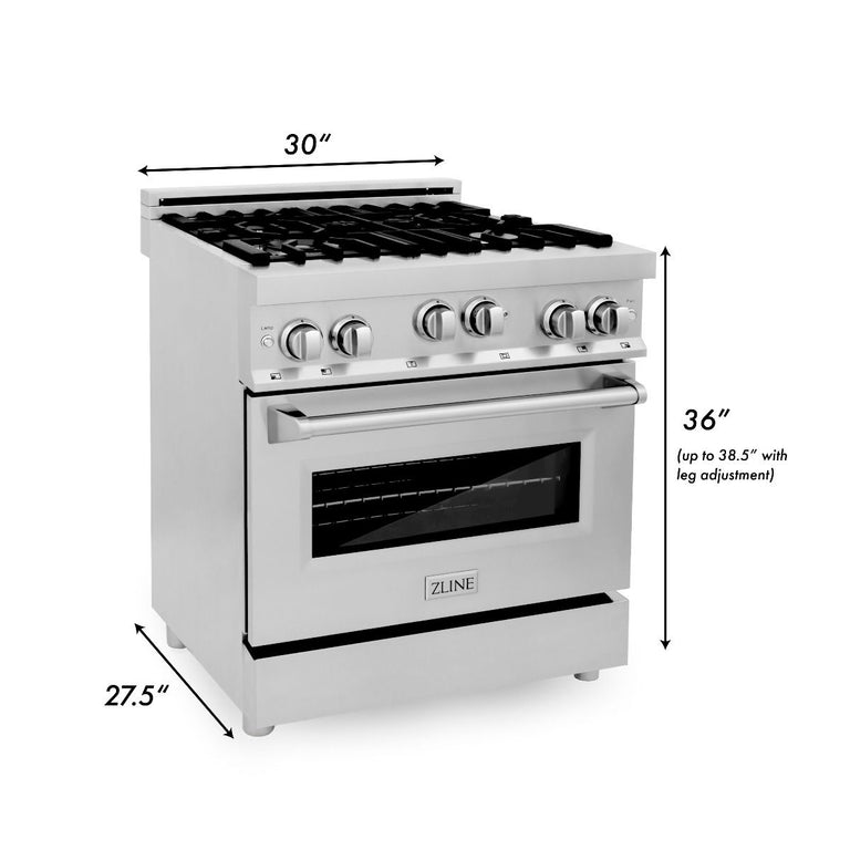 ZLINE 30 in. Kitchen Appliance Package with Stainless Steel Gas Range, Traditional Over The Range Microwave and Dishwasher, 3KP-RGOTRH30-DW