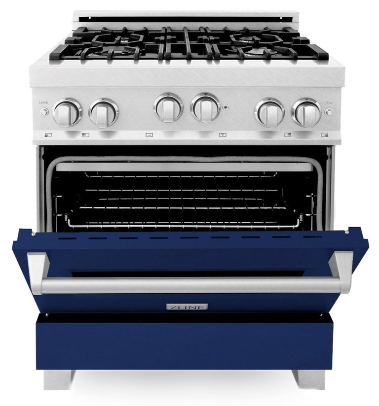 ZLINE 30 in. Professional Gas Burner/Gas Oven in DuraSnow® Stainless with Blue Gloss Door, RGS-BG-30