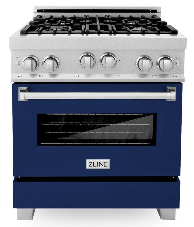 ZLINE 30 in. Professional Gas Burner/Gas Oven in DuraSnow® Stainless with Blue Gloss Door, RGS-BG-30
