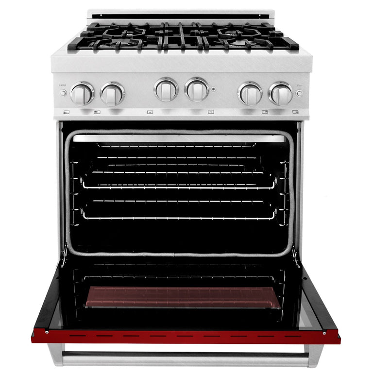 ZLINE 30 in. Professional Gas Range in DuraSnow® Stainless Steel with Red Gloss Door, RGS-RG-30