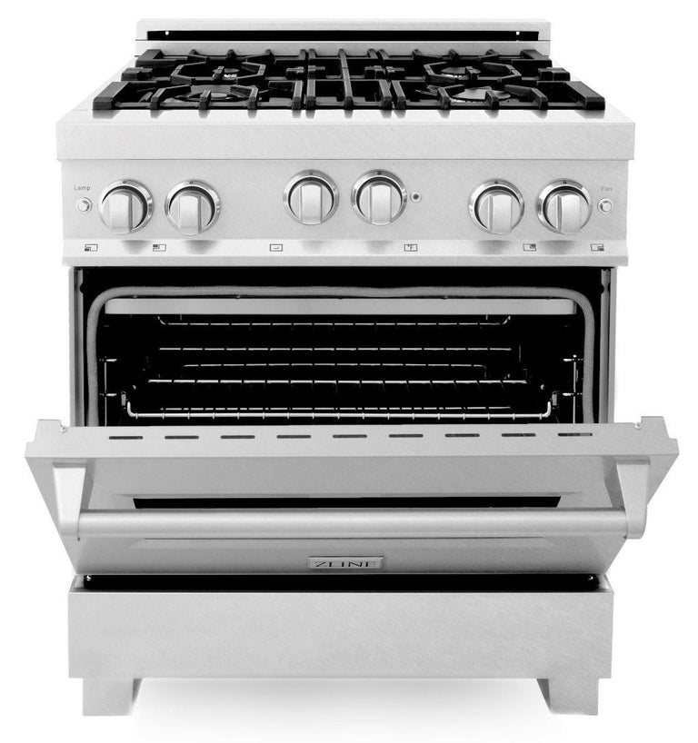 ZLINE 30 in. Kitchen Appliance Package with DuraSnow® Stainless Steel Gas Range, Ducted Range Hood and Dishwasher, 3KP-RGSRH30-DW