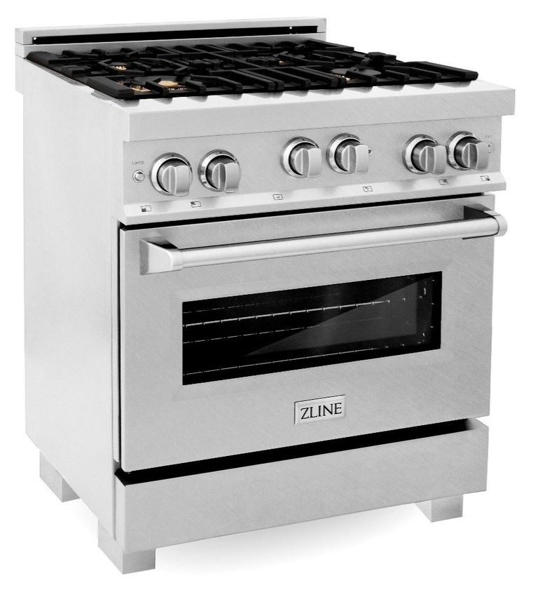 ZLINE 30 in. Professional Gas Burner/Gas Oven in DuraSnow® Stainless with Brass Burners, RGS-SN-BR-30