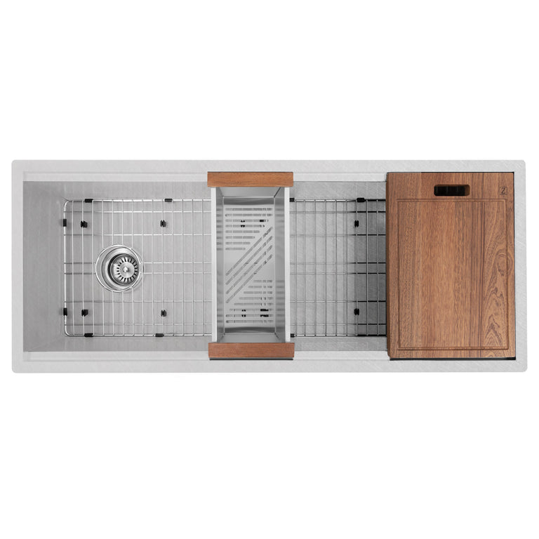 ZLINE 43 in. Garmisch Undermount Single Bowl DuraSnow® Stainless Steel Kitchen Sink with Bottom Grid and Accessories, SLS-43S