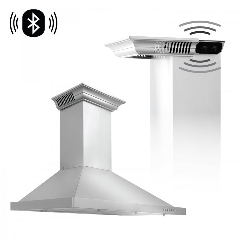 ZLINE 36 in. Stainless Steel Wall Range Hood with Built-in CrownSound® Bluetooth Speakers, KBCRN-BT-36