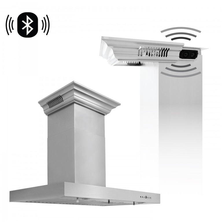 ZLINE 48 in. Stainless Steel Wall Range Hood with Built-in CrownSound® Bluetooth Speakers, KECRN-BT-48