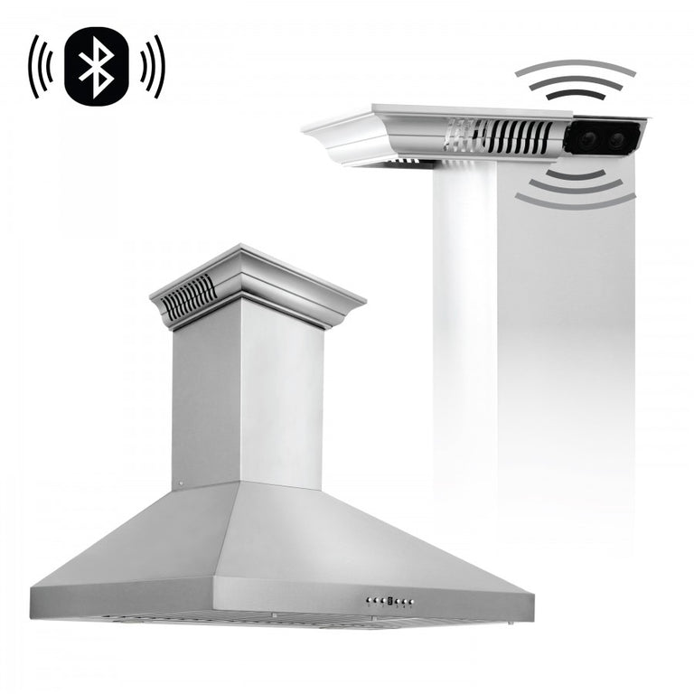 ZLINE 30 in. Stainless Steel Wall Range Hood with Built-in CrownSound® Bluetooth Speakers, KL3CRN-BT-30