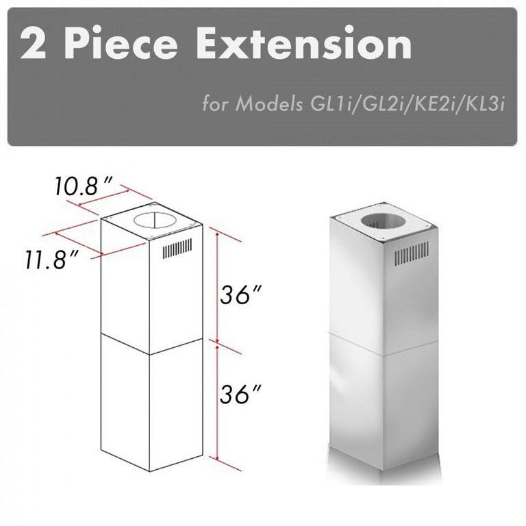 ZLINE 2-36 inch Piece Chimney Extension for 10ft-12ft Ceiling, 2PCEXT-GL1i/GL2i/KE2i/KL3i