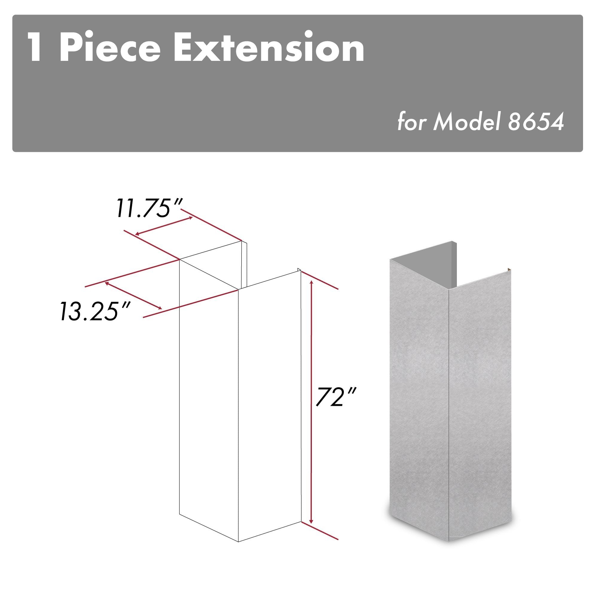 ZLINE 72 in. DuraSnow® Stainless Steel Extended Chimney for 12.5ft Ceiling (8654-E)