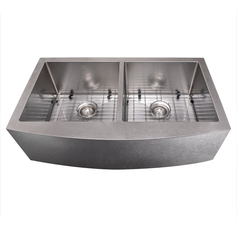 ZLINE 36 in. Niseko Farmhouse Apron Mount Double Bowl DuraSnow® Stainless Steel Kitchen Sink with Bottom Grid, SA50D-36S