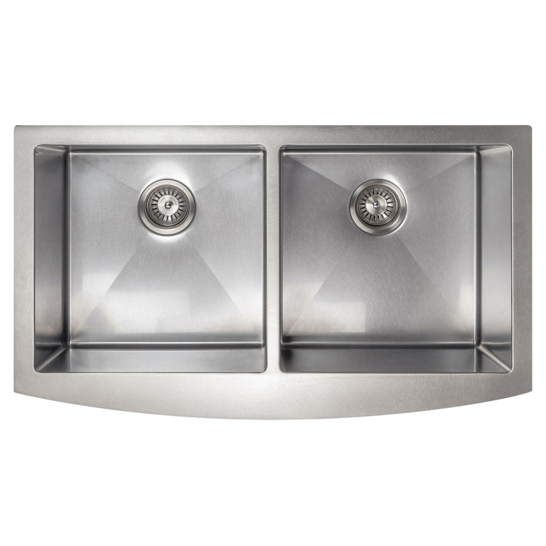 ZLINE 36 in. Niseko Farmhouse Apron Mount Double Bowl DuraSnow® Stainless Steel Kitchen Sink with Bottom Grid, SA50D-36S