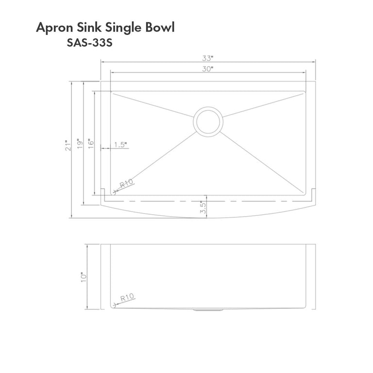 ZLINE 33 in. Vail Farmhouse Apron Mount Single Bowl DuraSnow® Stainless Steel Kitchen Sink with Bottom Grid, SAS-33S