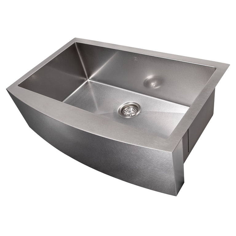 ZLINE 33 in. Vail Farmhouse Apron Mount Single Bowl DuraSnow® Stainless Steel Kitchen Sink with Bottom Grid, SAS-33S