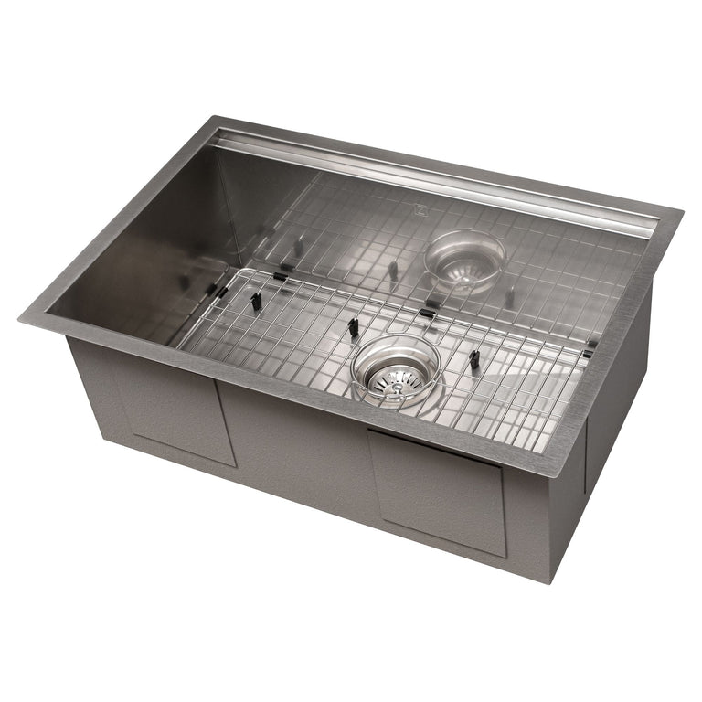 ZLINE 27 in. Garmisch Undermount Single Bowl DuraSnow® Stainless Steel Kitchen Sink with Bottom Grid and Accessories, SLS-27S